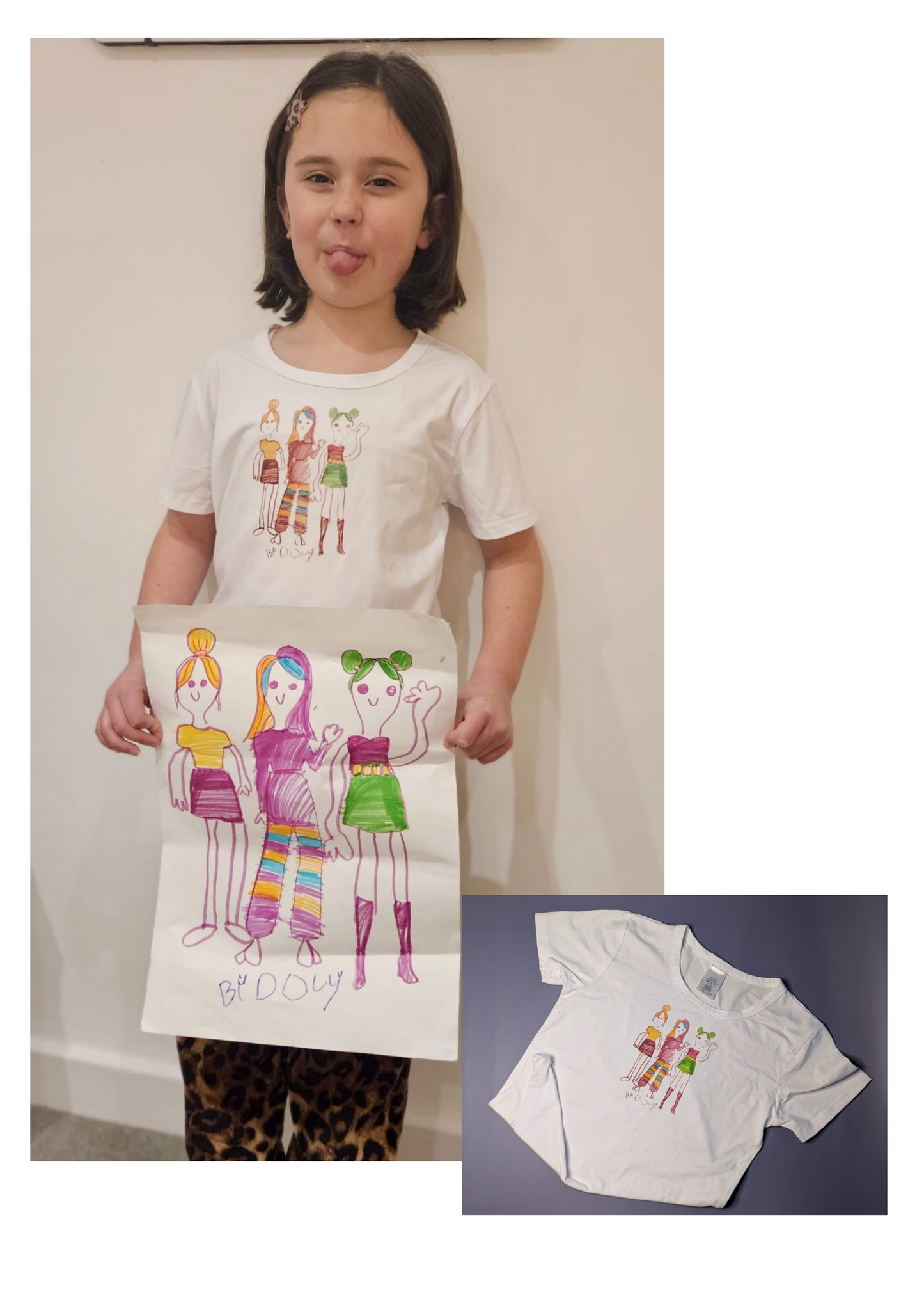Personalised coloured drawing t-shirt