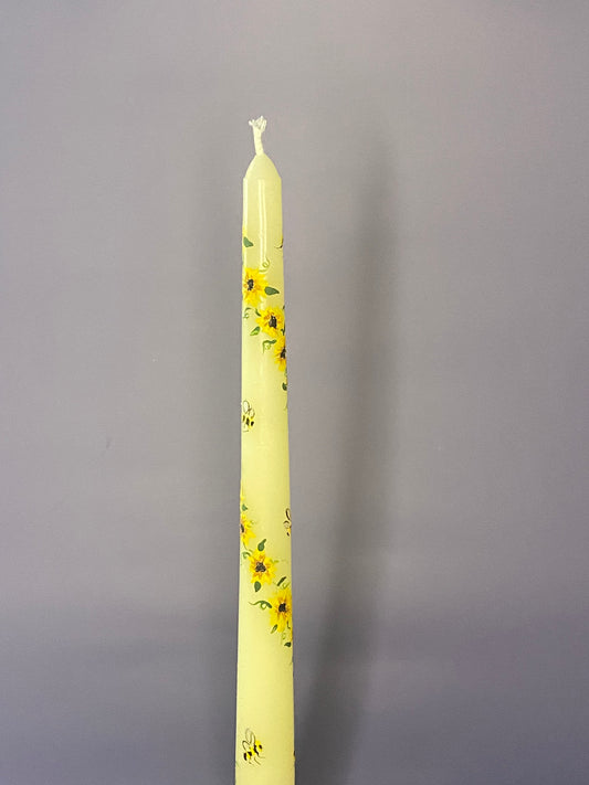 Hand painted dinner candle with Sunflowers & Bees