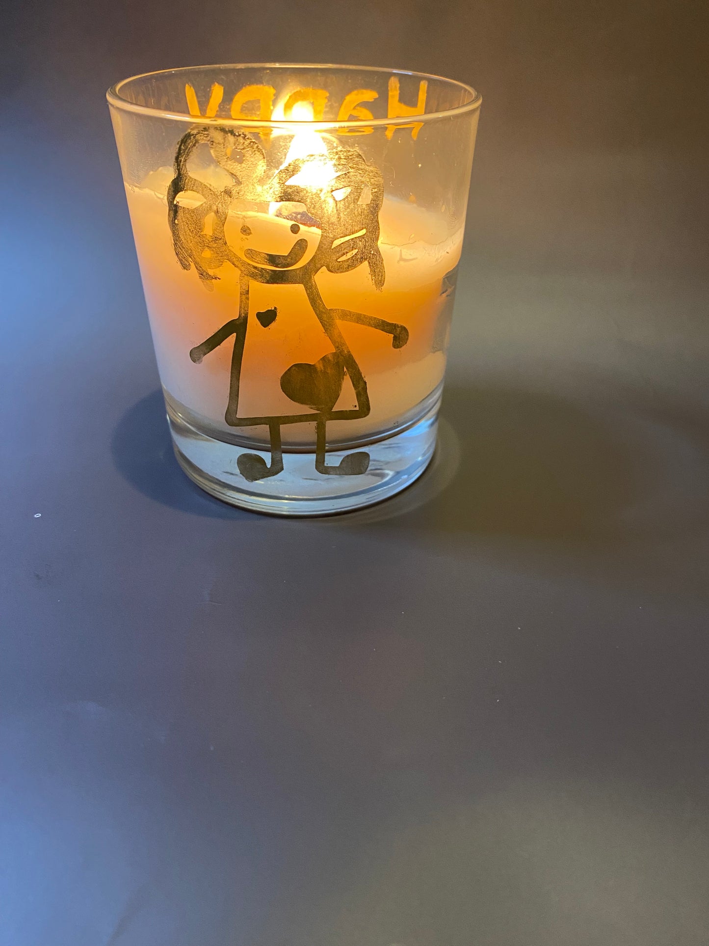 Candle etched with personalised drawing