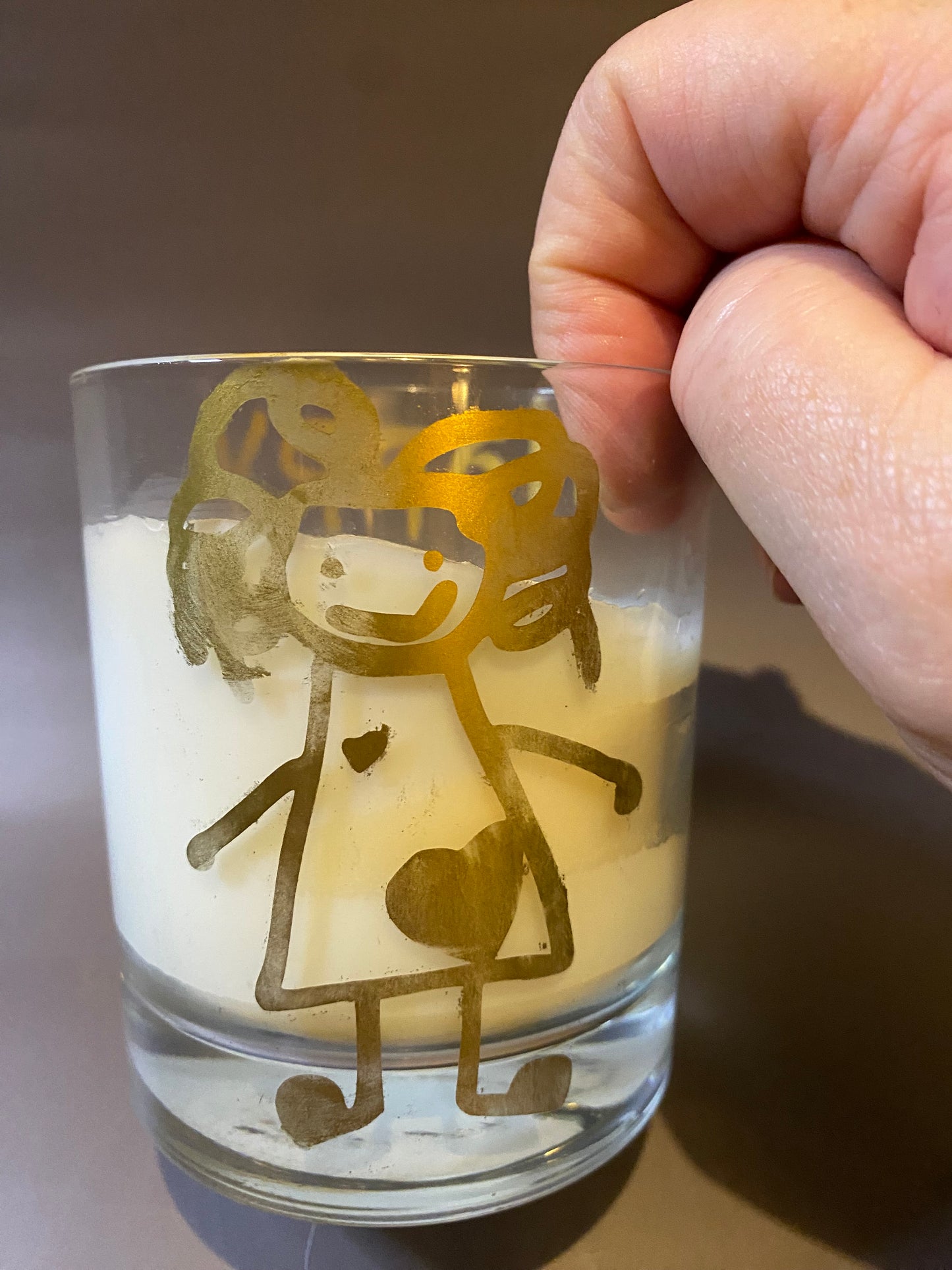 Candle etched with personalised drawing