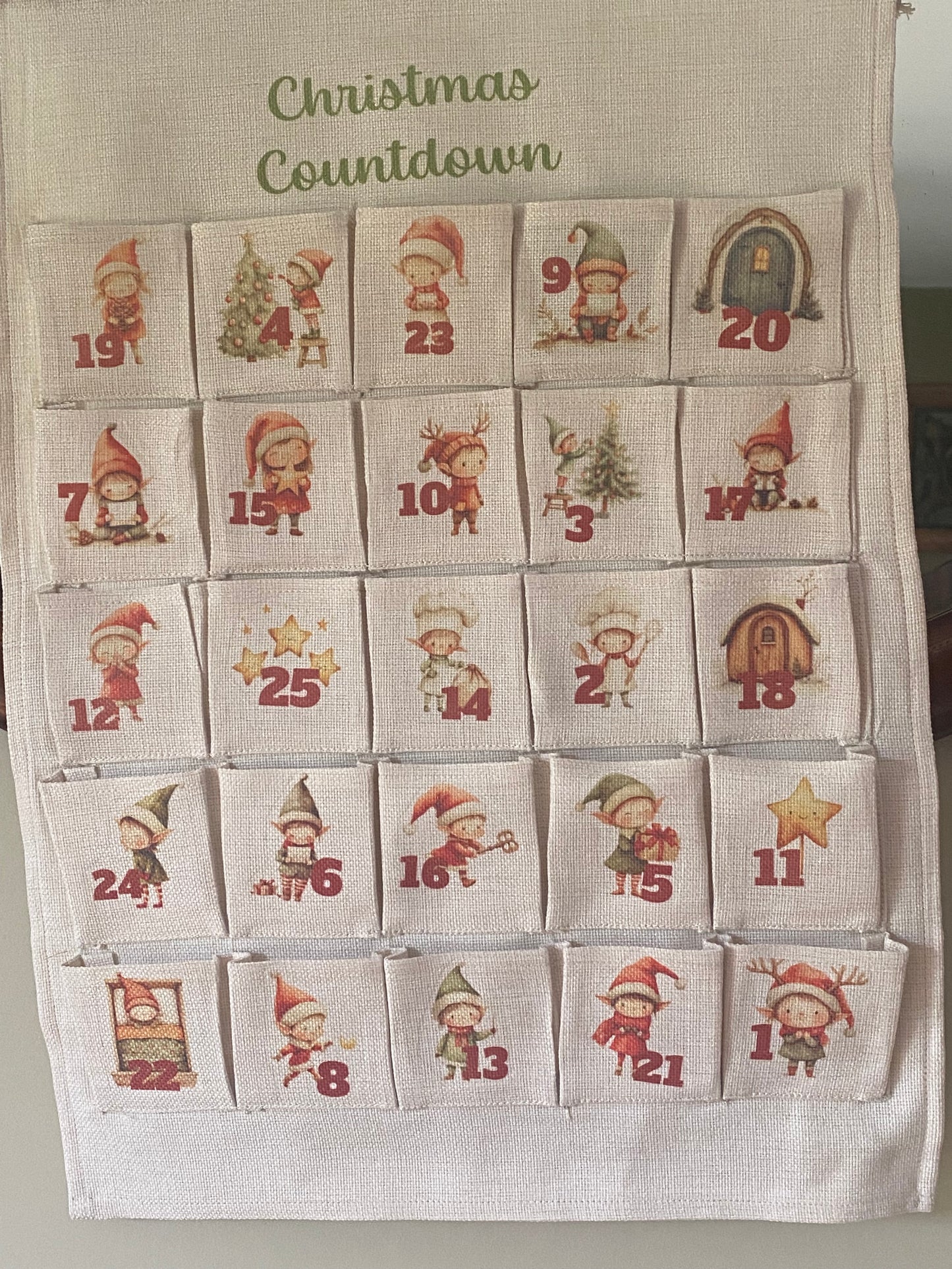 Cute Elf fabric advent calendar with christmas buddies