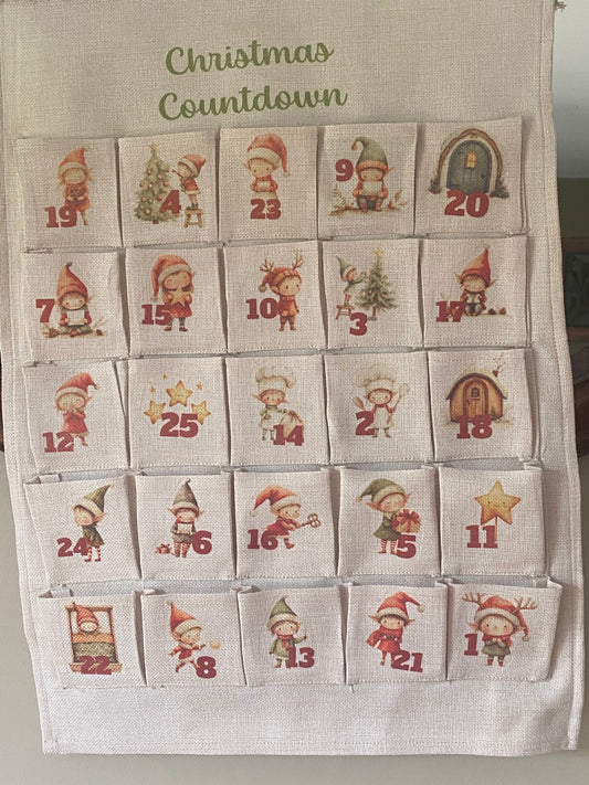 Cute Elf fabric advent calendar with christmas buddies