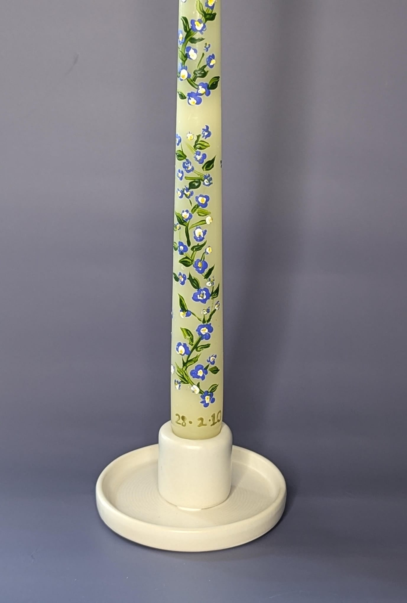 forget me not hand painted candle